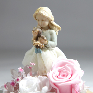 玻璃罩 梦幻娃娃保鲜花送朋友闺蜜保鲜花 永生花玻璃罩七夕情人节礼物