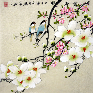 纯手绘真迹国画客厅卧室书房装饰 小写意花鸟三尺斗方兰花桃花图1