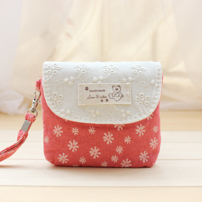 新款手拿布艺零钱包 甜美女生手工小布包 带隔层卫生棉零钱袋