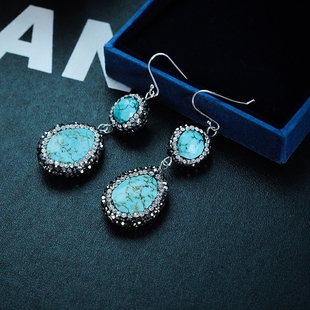 日韩绿松石耳环长款耳坠气质女简约甜美百搭时尚欧美饰品防过敏