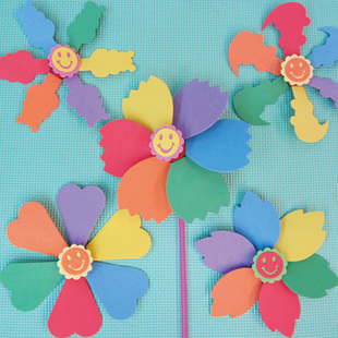 儿童eva手工制作七彩风车幼儿园益智diy创意手工制作材料包转转车