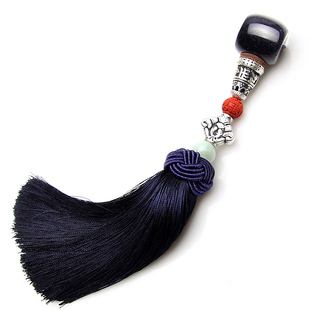 diy蓝砂石佛头三通佛塔莲花背云朱砂珠菠萝结流苏手串挂件配饰品