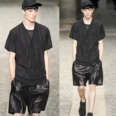 pu皮短裤男夏季休闲中裤五分紧身运动裤沙滩裤子反光裤大裤衩韩版