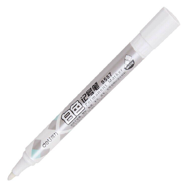 得力白色笔大头油性笔白色记号笔粗防水不褪色轮胎笔钩线笔马克笔_爱