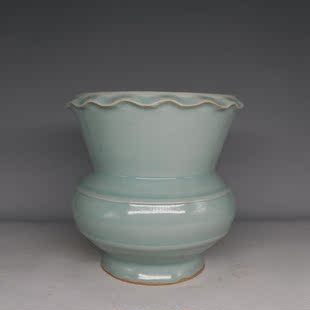 古玩收藏 宋龙泉青瓷粉青釉渣斗 古玩收藏 痰盂 古董瓷器 全手工 仿古