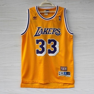 网眼篮球服湖人队33号天钩 复古队服刺绣 贾巴尔球衣 黄紫