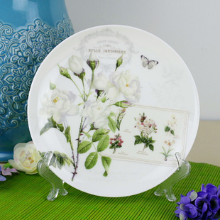 美式陶瓷餐具骨瓷蛋糕盘西餐盘子碟子创意白玫瑰花浅盘点心盘菜