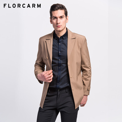 florcarm/佛罗卡蒙2015秋冬男装外套新款中长款风衣 纯色领风衣男