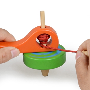 木制拉绳陀螺玩具儿童手柄拉线陀螺旋转超长时间80怀旧童年玩具