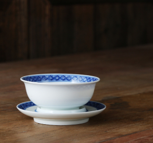 茶杯 青花茶杯 景德镇青花瓷 品真堂青花田字边拖杯 全手工 包邮