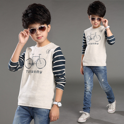男童长袖t恤纯棉春夏10少年儿童装13男孩上衣12-15岁大童男装秋装