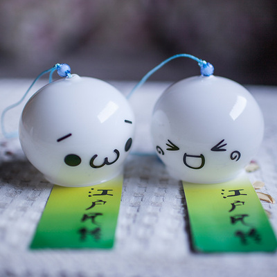 【两只包邮】日本颜文字玻璃风铃晴天娃娃表情日式挂饰扫晴娘和风