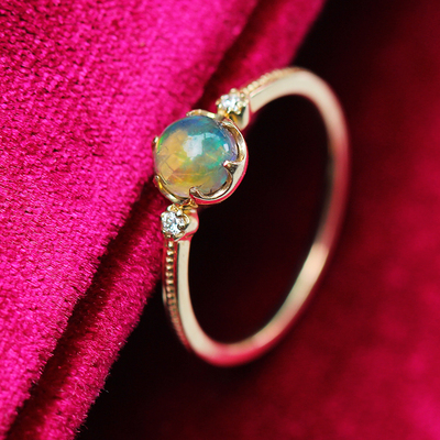 闺蜜屋-天然非洲欧珀/欧泊复古皇冠包边戒指典雅 925纯银镀玫瑰金