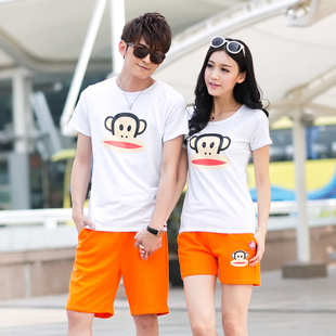 专柜正品大嘴猴情侣装夏装套装2015新款t恤女韩范短袖短裤 男女