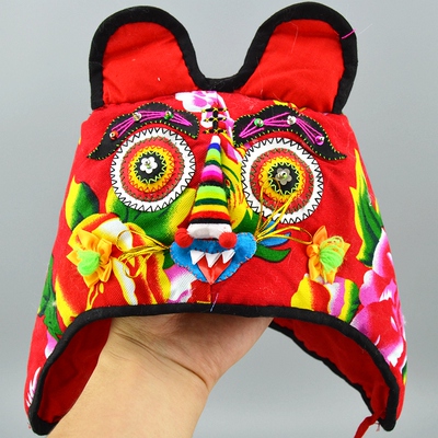 纯手工婴幼儿男女童婴儿宝宝周岁满月儿童纯棉虎头帽老虎帽子民间